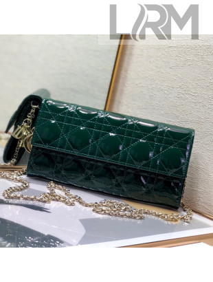 Dior Lady Dior Long Wallet on Chain WOC in Dark Green Patent Cannage Calfskin 2022