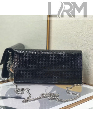Dior Lady Dior Metallic Long Wallet on Chain WOC Black 2022 2251