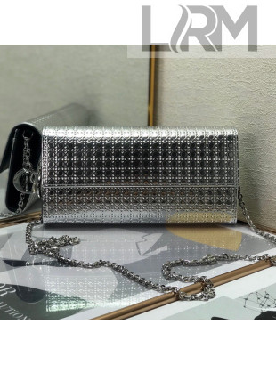 Dior Lady Dior Metallic Long Wallet on Chain WOC Silver 2022 2251