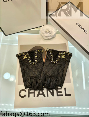 Chanel Lambskin Chain Gloves Black/Gold 2021 102921
