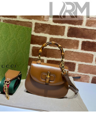Gucci Leather Small Top Handle Bag with Bamboo ‎675797 Brown 2022