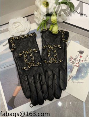 Chanel Lambskin Chain Gloves Black 2021 102926