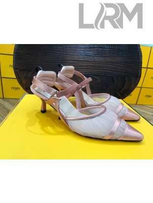 Fendi Colibri Slingback in Pink Tulle and Satin Mesh 55mm 2020