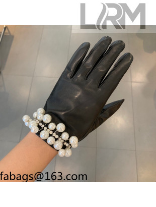 Chanel LambskinPearl Gloves Black 2021 102929