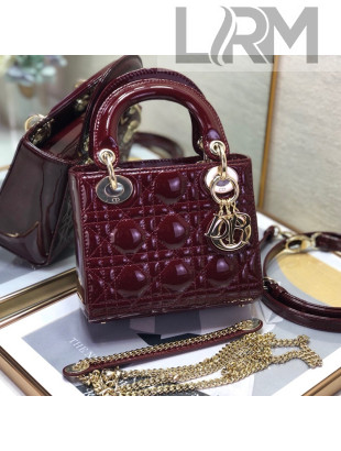 Dior Lady Dior Mini Bag in Patent Leather Burgundy/Gold 2022 8203  