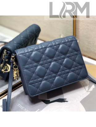 Dior Lady Dior Nano Pouch Clutch with Strap Mini Bag in Blue Cannage Calfskin 2020