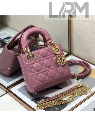Dior Lady Dior Mini Bag in Patent Leather Pinkish Purple/Gold 2022 8203  