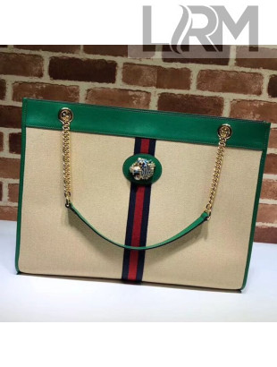 Gucci Rajah Vintage Canvas Large Tote with Green Leather Trim 537219 2019