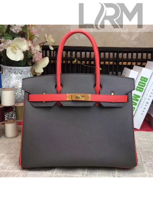 Hermes Original Multicolor Togo Leather Birkin 25/30/35 Handbag Grey/Red (Gole-tone Hardware)