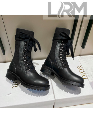 Dior Diorland Lace-up Boots 5cm in Calfskin and Cotton Black/Aged Silver 2021