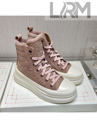 Alexander Mcqueen Crystal Suede and Wool Sneaker Boots Pink 2021 111826