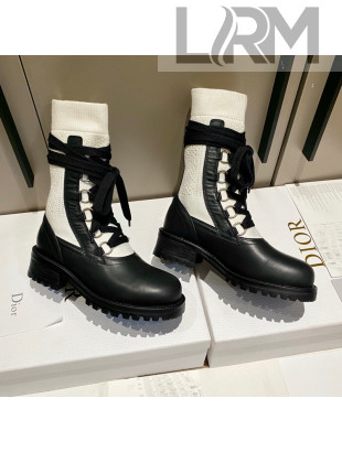 Dior Diorland Lace-up Boots 5cm in Black Calfskin and White Cotton 2021