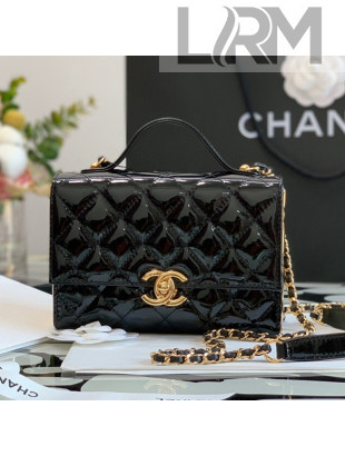 Chanel Glazed Lambskin & Gold Metal Mini Flap Bag with Top Handle AS2796 Black 2021