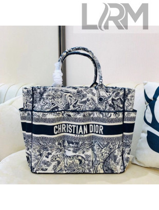 Dior Large Catherine Tote Bag in Blue Toile de Jouy Embroidery 2020