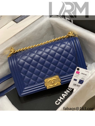 Chanel Quilted Original Haas Caviar Leather Medium Boy Flap Bag Blue/Gold (Top Quality)