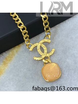 Chanel Stone Pendant Necklace Yellow 2021 52
