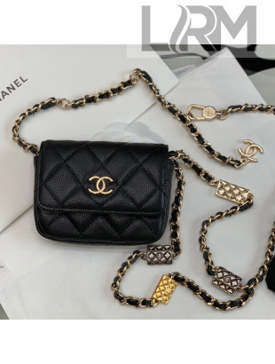 Chanel Grained Calfskin Belt Bag on Bag Charm Chain Black 2021