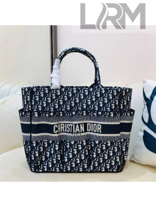 Dior Large Catherine Tote Bag in Blue Oblique Embroidery 2020