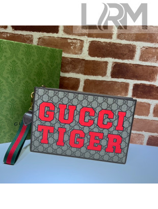Gucci Tiger Print GG Canvas Pouch 688378 Beige/Red 2022
