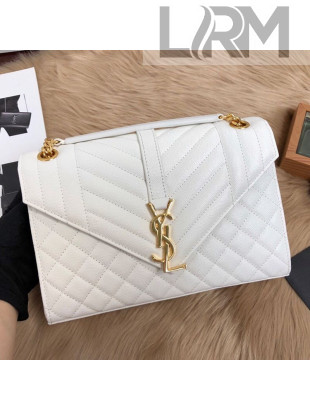 Saint Laurent Envelope Medium Flap Shoulder Bag in Matelasse Grain Leather 487206 White 2019