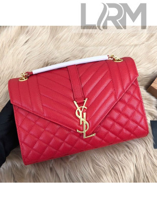Saint Laurent Envelope Medium Flap Shoulder Bag in Matelasse Grain Leather 487206 Red 2019