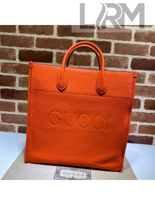 Gucci Leather Medium Tote Bag with Gucci logo 674850 Orange 2022