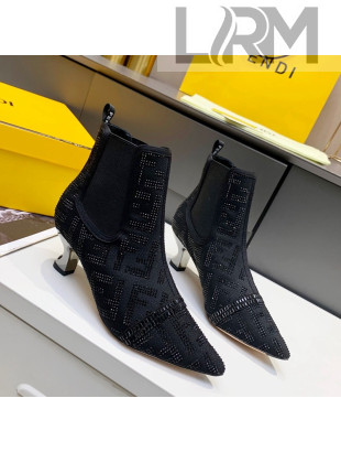 Fendi Colibri FF Crystal Ankle Boots 5.5cm Black 2021