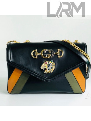 Gucci Rajah Medium Shoulder Bag in Patchwork Leather 537241 Black 2019