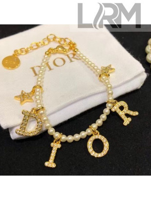 Dior Pearl Bracelet with Lettering Charm White/Gold 2021