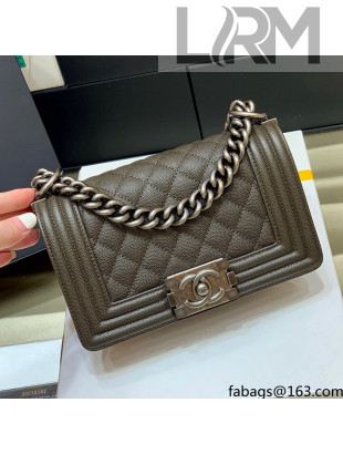 Chanel Quilted Original Haas Caviar Leather Small Boy Flap Bag Army Green/Silver (Top Quality)