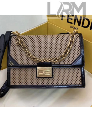 Fendi Kan U Medium Embossed Corners Perforated Leather Flap Bag Khaki 2019