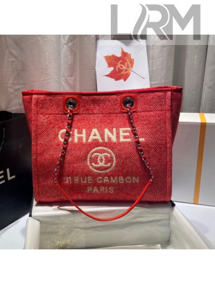 Chanel Deauville Mixed Fibers Medium Shopping Bag A67001 Red 2021