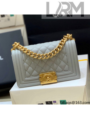 Chanel Quilted Original Haas Caviar Leather Small Boy Flap Bag Grey/Gold (Top Quality)
