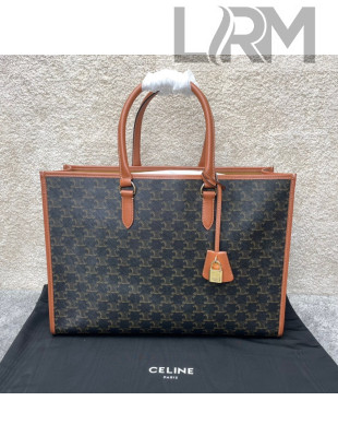 Celine Horizontal Cabas Tote Bag in Triomphe Canvas and Calfskin Brown 2021 197912