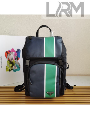 Prada Men's Striped Leather Backpack 2VZ135 Black/Green 2020