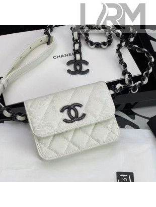 Chanel Quilted Grained Calfskin Chain Belt Bag/Flat Card Case AP1955 White 2021