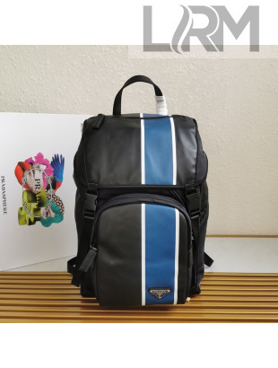 Prada Men's Striped Leather Backpack 2VZ135 Black/Blue 2020