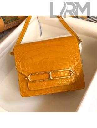 Hermes Sac Roulis 18cm Bag in Crocodile Embossed Calf Leather Yellow 2019