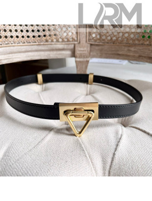 Bottega Veneta Leather Belt 2cm with Triangle Buckle Black/Aged Gold 2021 