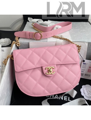 Chanel Quilted Calfskin Small Messenger Bag AS2485 Pink 2021