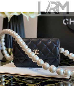 Chanel Quilted Calfskin Belt Bag with Pearl Strap Black 2021