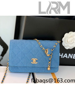 Chanel Denim Wallet on Chain WOC with Ball AP1450 Denim Blue 2022 