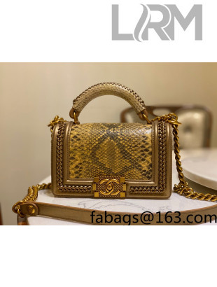 Chanel Pythonskin Leather Small Boy Flap bag with Top Handle and Chain Gold Leather 2022 
