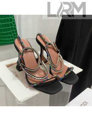 Amina Muaddi Silk Colored Crystal Strap High Heel Sandals 9.5cm Black 2022