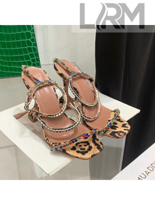 Amina Muaddi Animal Print Colored Crystal Strap High Heel Sandals 9.5cm 2022