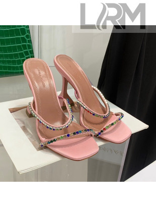 Amina Muaddi Silk Colored Crystal High Heel Slide Sandals 9.5cm Pink 2022