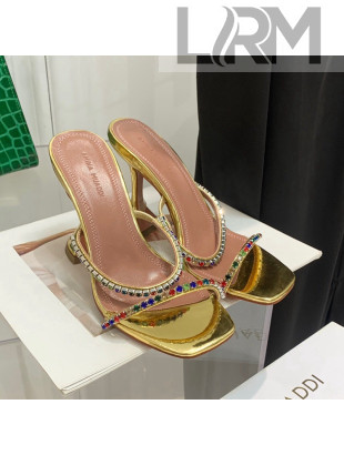 Amina Muaddi Patent Leather Colored Crystal High Heel Slide Sandals 9.5cm Gold 2022