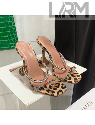 Amina Muaddi Animal Print Colored Crystal High Heel Slide Sandals 9.5cm 2022