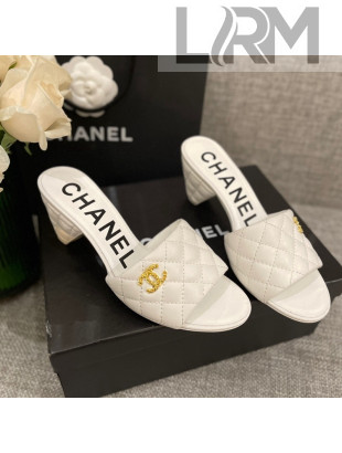 Chanel Quilted Lambskin Heel Slide Sandals 6cm G38820 White 02 2022