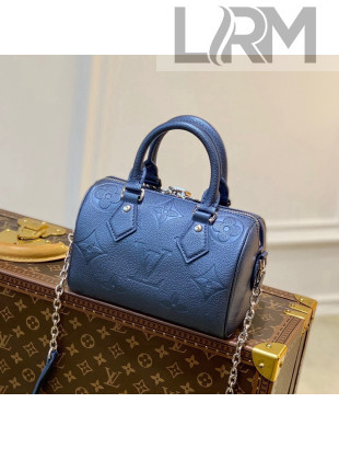 Louis Vuitton Speedy Bandoulière 20 Bag in Shimmering Navy Blue Embossed Grained Leather M58958 2021 